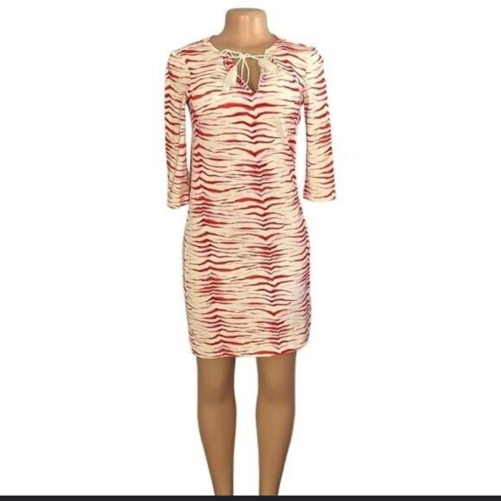 Persifor Short Sleeve Animal Print Red pink
& White Animal Print Dress